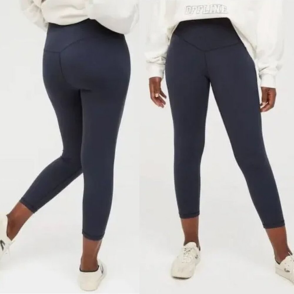 NEW Offline by Aerie Real Me High Waisted Cropped Leggings S Steel Navy Blue $40